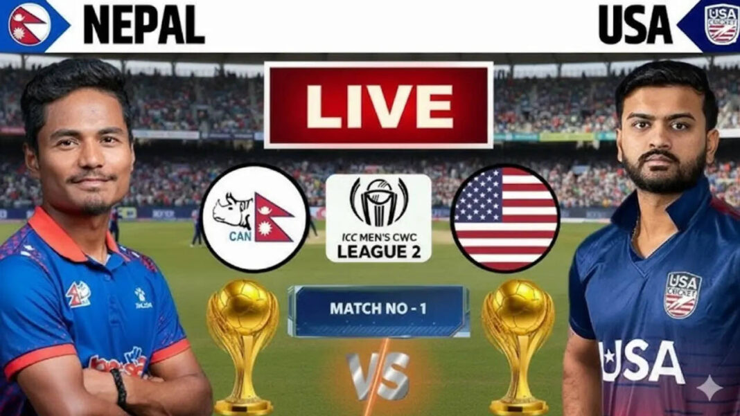 NEP 156/10 (39.1) vs USA | Live Score: Nepal vs NEP 156/10 (39.1) vs USA | Live Score: Nepal vs USA in ICC Cricket World Cup League Two | Follow NEP vs USA with Live Score, Match Scorecard, and Ball-by-Ball Commentary Updates