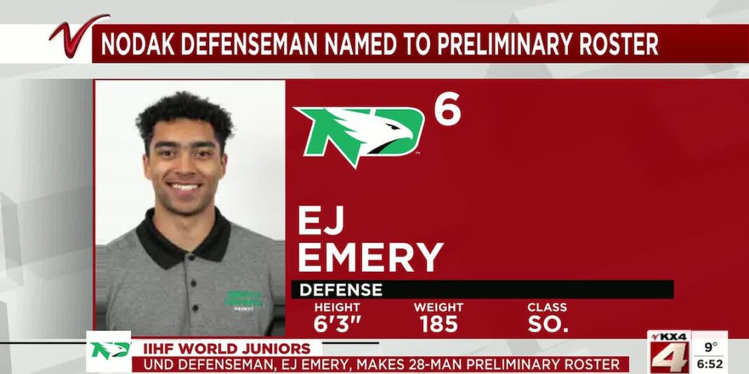 EJ Emery of UND Selected for Team USA Preliminary Roster for 2026 World Junior Championship