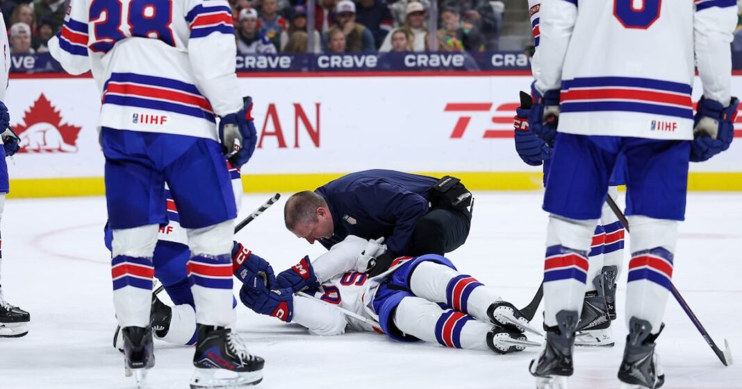 USA Defenseman Cole Hutson Taken Off on Stretcher Following Head Injury Against Switzerland