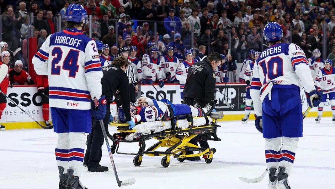 World Juniors: Cole Hutson of Team USA Carted Off on Stretcher